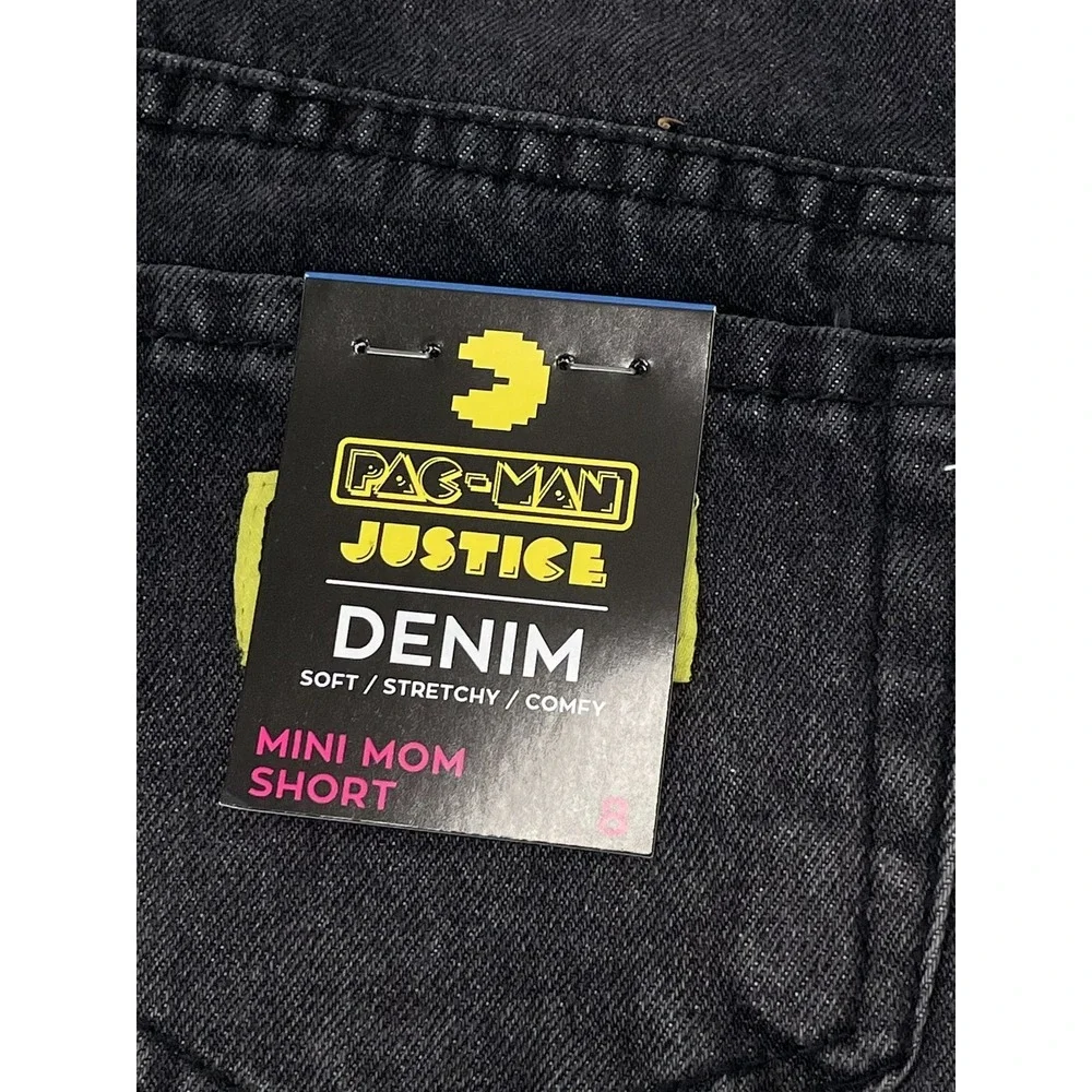 Pacman Justice‎ Girls Denim Mini Mom Shorts Size 8 Black